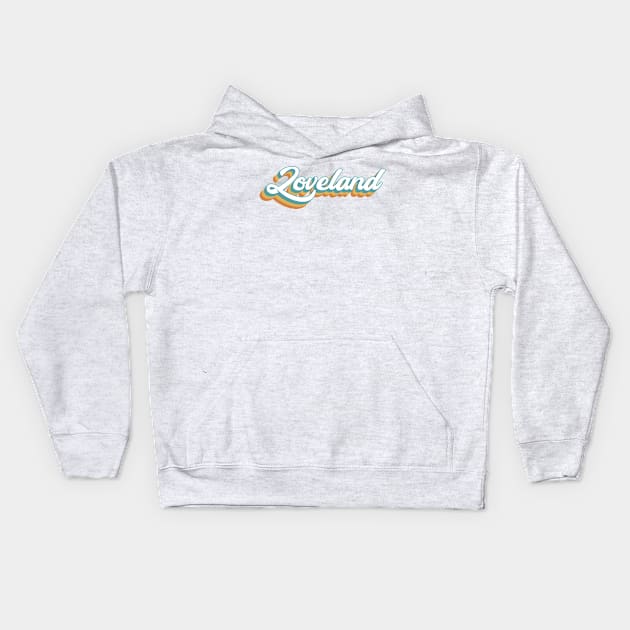 Loveland Colorado Ski Area Resort Retro Lettering Kids Hoodie by KlehmInTime